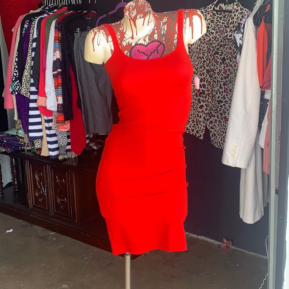 American apparel red stretch mid length dress